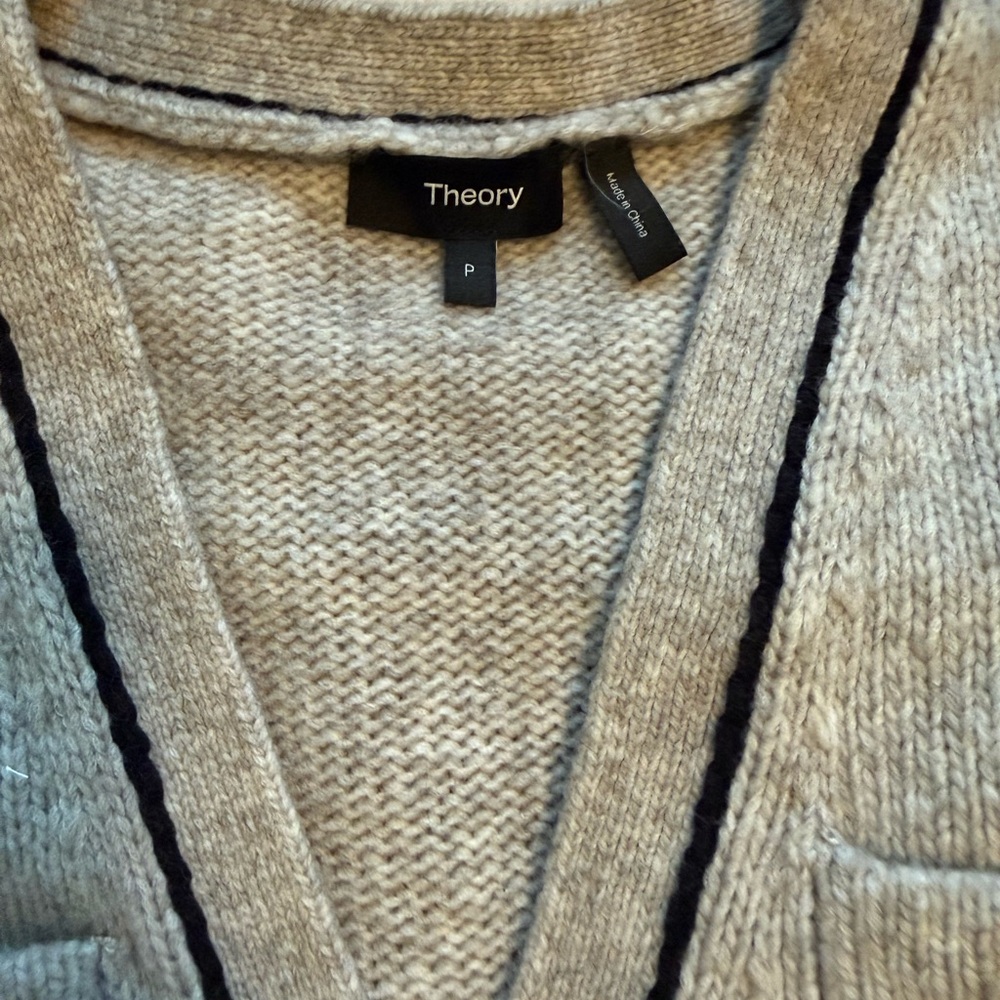 Theory Light Taupe Melange/Black Cardigan Sweater size P (XS) - Picture 5 of 13
